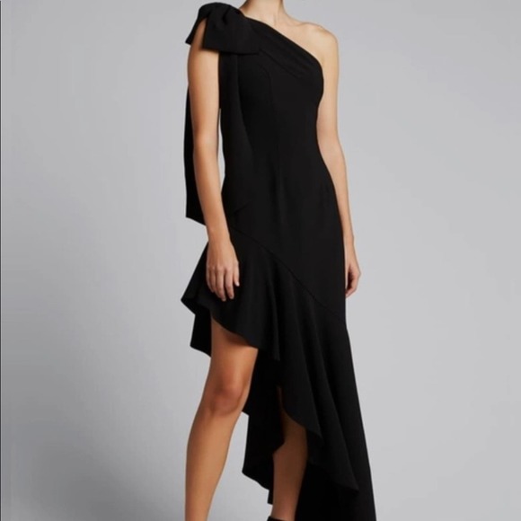Marchesa Notte One Shoulder Stretch Ebro Crepe Asymmetrical Cocktail Dress 2 - Picture 4 of 16
